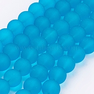 Transparent Glass Bead Strands, Frosted, Round, Dark Turquoise, 10mm, Hole: 1.3~1.6mm, about 80pcs/strand, 31.4 inch(GLAA-S031-10mm-37)