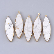 Electroplate Natural Howlite Big Pendants, with Iron Findings, Horse Eye, Golden, 54~56x14~16x5~6mm, Hole: 1.8mm(G-S344-86C)