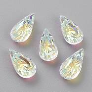 Embossed Glass Rhinestone Pendants, Teardrop, Faceted, Crystal AB, 14x7x4mm, Hole: 1.2mm(GLAA-J101-06A-001AB)
