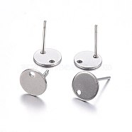 201 Stainless Steel Flat Plate Stud Earring Findings, with 304 Stainless Steel Pin, Flat Round, Stainless Steel Color, 12x8x0.8mm, Hole: 1.4mm, Pin: 0.8mm(STAS-P210-48P-01)