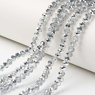 Electroplate Transparent Glass Beads Strands, Half Silver Plated, Faceted, Rondelle, Clear, 3.5x3mm, Hole: 0.4mm, about 123~127pcs/strand, 13.7~14.1 inch(35~36cm)(EGLA-A034-T3mm-M16)