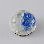 Brass Jewelry Snap Buttons, with Resin Beads, Flat Round, Platinum, Blue, 18x11~13mm, Knob: 5mm(X-RESI-R076-2)