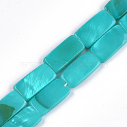 Spray Painted Freshwater Shell Beads, Rectangle, Turquoise, 14~15x7~8.5x3mm, Hole: 0.5mm, about 20~26pcs/strand, 12 inch~15.5 inch(SHEL-T010-04E)