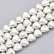 Electroplated Natural Lava Rock Beads Strands, Bumpy, Heart, Silver Plated, 11x10~10.5x4.5~5mm, Hole: 1mm, about 40pcs/strand, 15.7 inch(G-T126-10S)