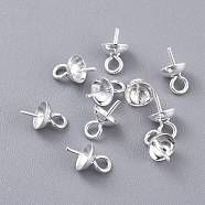 304 Stainless Steel Cup Pearl Peg Bails Pin Pendants, For Half Drilled Beads, Silver, 8x5mm, Hole: 1.8mm; Pin: 0.8mm(STAS-K210-09A-S)