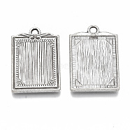 Tibetan Style Alloy Pendants, Cadmium Free & Lead Free, Textured Rectangle, Antique Silver, 28x19x2mm, Hole: 2.5mm, about 225pcs/1000g(TIBE-S320-167AS-LF)