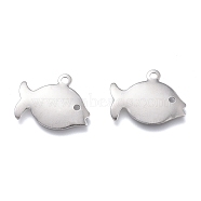 201 Stainless Steel Charms, Laser Cut, Fish, Stainless Steel Color, 11.5x14x0.8mm, Hole: 1.2mm(STAS-K212-09P)