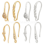 16Pcs 8 Style Brass Micro Pave Clear Cubic Zirconia Earring Hooks, Ear Wire with Horizontal Loops, Real 18K Gold Plated & Platinum, 15.5~20x2.2~4.5mm, Hole: 1~1.8mm, Pin: 0.8~0.9mm, 2Pcs/style(KK-BBC0012-30)