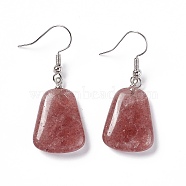 Natural Strawberry Quartz  Trapezoid Dangle Earrings, Platinum Brass Jewelry for Women, 41mm, Pin: 0.7mm(EJEW-D188-02P-10)