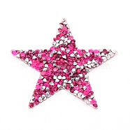 Computerized Embroidery Cloth Iron on/Sew on Patches, Costume Accessories, with Resin Rhinestone, Star, Fuchsia, 57x60x2.5mm(DIY-WH0257-96A)