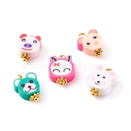 Polymer Clay Charms, with Brass Findings, Animal, Golden, Mixed Color, 13~14.5x9~10x4~5mm, Hole: 2mm(PALLOY-JF00681)