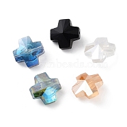 Electroplate Glass Beads, AB Color, Faceted Cross, Mixed Color, 14x14x8mm, Hole: 1.2mm(GLAA-D016-19)