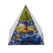 Orgonite Pyramid Resin Energy Generators, Reiki Natural Lapis Lazuli Chips & Wire Wrapped Natural Peridot Tree of Life Inside for Home Office Desk Decoration, 59.5x59.5x59.5mm(DJEW-D013-06C)