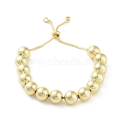 Adjustable Brass Round Beaded Slider Bracelets, with Box Chains, Real 18K Gold Plated, Inner Diameter: 2-1/8~3-7/8 inch(5.3~9.8cm)(BJEW-D039-31D-G)