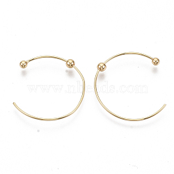 Brass Stud Earrings, Half Hoop Earrings, Nickel Free, Real 18K Gold Plated, 24x22mm, Pin: 0.7mm(KK-S355-045-NF)