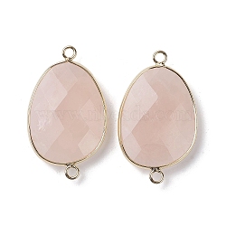 Natural Rose Quartz Connector Charms, with Light Gold Plated Brass Finding, Oval Link, Faceted, 38~38.5x22.5~23x7mm, Hole: 2mm(G-C110-02D-KCG)