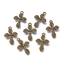 Alloy Pendants, Long-Lasting Plated, Cross, Nickel Free, Antique Bronze, 26x17x3mm, Hole: 2mm(PALLOY-G131-20AB-NF)