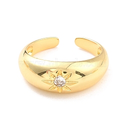 Clear Cubic Zirconia Sun Open Cuff Ring for Women, Cadmium Free & Nickel Free & Lead Free, Real 18K Gold Plated, US Size 6 1/2(16.9mm)(RJEW-C018-14G)