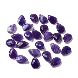 Opaque Acrylic Charms, Faceted, Teardrop Charms, Indigo, 13x8x3mm, Hole: 1.4mm(MACR-F079-07P)