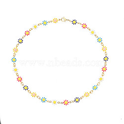 Enamel Flower Link Chains Bracelet, Golden Plated 201 Stainless Steel Jewelry for Women, Colorful, Inner Diameter: 1-3/4 inch(4.5cm)(BJEW-N019-01)