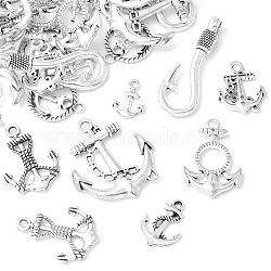 100Pcs 10 Styles Tibetan Style Alloy Bead Frames, Mixed Shapes, Antique Silver, 10~20x10~20x2~3mm, Hole: 1~1.5mm, 10pcs/style(TIBEB-YW0001-27)