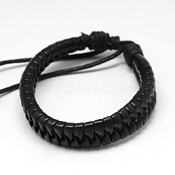Trendy Unisex Casual Style Imitation Leather and Leather Bracelets, with Waxed Cord, Black, 58mm(X-BJEW-L302-01)