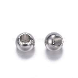 201 Stainless Steel Beads, Round, Stainless Steel Color, 6x5mm, Hole: 3mm(X-STAS-D447-35B)