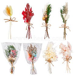 8Pcs 8 Style Mini Dried Flower Bouquet, for Home Wedding Decoration Dried Flower Holiday Gift, Mixed Color, 180~230x30~66mm, 1pc/style(AJEW-HY0001-33)