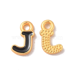 Alloy Enamel Pendants, Matte Gold Color, Letter Charm, Nickel Free, Letter J, 10x6x1.5mm, Hole: 1.6mm(ENAM-P247-01MG-J)