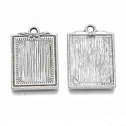 Tibetan Style Alloy Pendants, Cadmium Free & Lead Free, Textured Rectangle, Antique Silver, 28x19x2mm, Hole: 2.5mm, about 225pcs/1000g(TIBE-S320-167AS-LF)