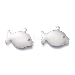 Non-Tarnish 201 Stainless Steel Charms, Laser Cut, Fish, Stainless Steel Color, 11.5x14x0.8mm, Hole: 1.2mm(STAS-K212-09P)