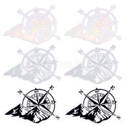 6 Sheets 3 Colors Compass with Mountains PVC Stickers, Waterproof Car Decal, Automobile Window Decorate, Mixed Color, 165x120x0.2mm, 2 sheets/color(DIY-FH0003-66)