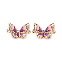 Alloy Enamel Connector Charms, Butterfly Links with Crystal Rhinestone, Light Gold, Cadmium Free & Nickel Free & Lead Free, Dark Red, 16x22x2mm, Hole: 1.6mm(ENAM-I054-07F)