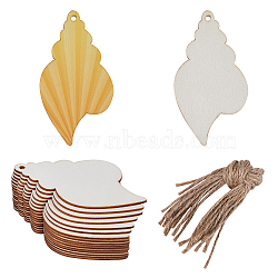 Animal Theme Unfinished Blank Wooden Pendants Set for Painting Arts, Pyrography, Home Decor, with Jute Cord, Shell Shape, 9.9x5.3x0.2cm, Hole: 4mm, 20pcs(WOOD-WH0124-26G)
