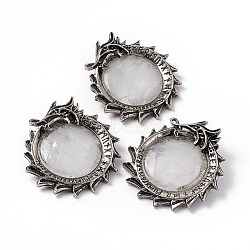 Natural Quartz Crystal Pendants, Rock Crystal Pendants, Dragon Charms, with Rack Plating Antique Silver Tone Alloy Findings, Cadmium Free & Lead Free, 43x41x6mm, Hole: 7x8.5mm(G-G983-01AS-09)