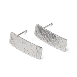 Non-Tarnish 304 Stainless Steel Stud Earring Finding, with Vertical Loops, Marble Textured Rectangle, Stainless Steel Color, 20x8mm, Hole: 2.5mm, Pin: 0.8mm(STAS-B034-06P)