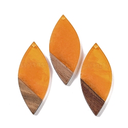 Resin & Wood Big Pendants, Leaf Charms, Orange, 52.5x22x3.5mm, Hole: 2mm(WOOD-F015-12D)