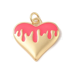 Rack Plating Brass Enamel Pendants, with Jump Ring, Cadmium Free & Lead Free, Long-Lasting Plated, Real 18K Gold Plated, Heart Charm, Hot Pink, 19x19.5x2mm, Hole: 3.5mm(KK-Z047-01D-RS)