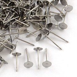 Tarnish Resistant 316 Surgical Stainless Steel Flat Round Blank Peg Stud Earring Settings, Stainless Steel Color, Tray: 5mm, 12x5mm, Pin: 0.8mm(STAS-R073-05)