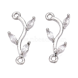 Brass Clear Cubic Zirconia Branch Links Connectors, Cadmium Free & Lead Free, Platinum, 19.5x8.5x3mm, Hole: 1.2mm(KK-S359-156P-RS)