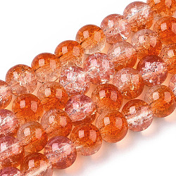 Transparent Crackle Baking Painted Glass Beads Strands, Imitation Opalite, Round, Coral, 10x9.5mm, Hole: 1.4mm, about 80pcs/strand, 30.87 inch(78.4cm)(DGLA-T003-01C-11)