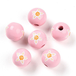 Easter Theme Printed Wood Beads, Round, Pink, 14.5~15x15.5~16.5mm, Hole: 4~4.5mm(WOOD-T032-22U)