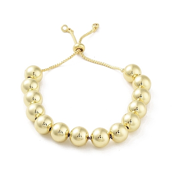 Adjustable Brass Round Beaded Slider Bracelets, with Box Chains, Real 18K Gold Plated, Inner Diameter: 2-1/8~3-7/8 inch(5.3~9.8cm)