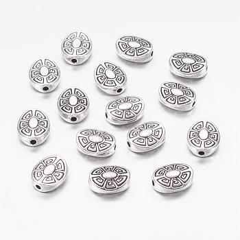 Tibetan Style Alloy Beads, Oval, Antique Silver, Lead Free & Cadmium Free, 11x9x4mm, Hole: 2mm