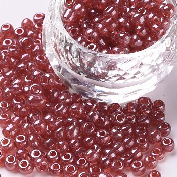 Glass Seed Beads, Trans. Colours Lustered, Round, Crimson, 4mm, Hole: 1.5mm, about 450pcs/50g, 50g/bag, 18bags/2pound