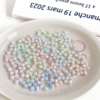 UV Plating Iridescent Acrylic Beads, AB Color Plated, Faceted, Round, Mixed Color, 8x7.7mm, Hole: 2mm, 1900pcs/500g