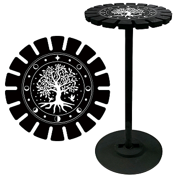 Wooden Wheel, Wooden Display Shelf, Black Holder Stand, Rustic Divination Pendulum Storage Rack, Witch Stuff, Tree of Life, 120x10mm, Hole: 20mm