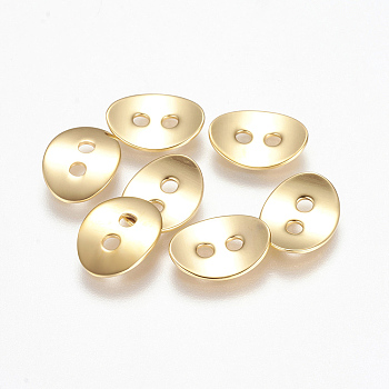 304 Stainless Steel Button, Oval, Golden, 13.5x10.5x1.5mm, Hole: 2mm