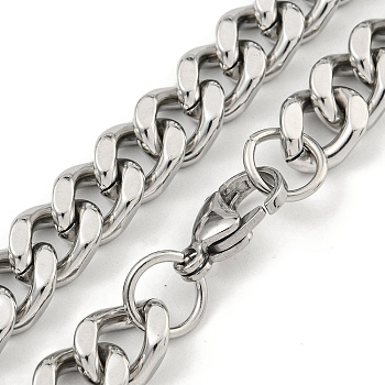 Non-Tarnish 201 Stainless Steel Cuban Link Chain Necklaces for Women and Men, Stainless Steel Color, 19.69 inch(50cm)