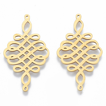 201 Stainless Steel Filigree Joiners Links, Chinese Knot, Golden, 39x21.5x1mm
